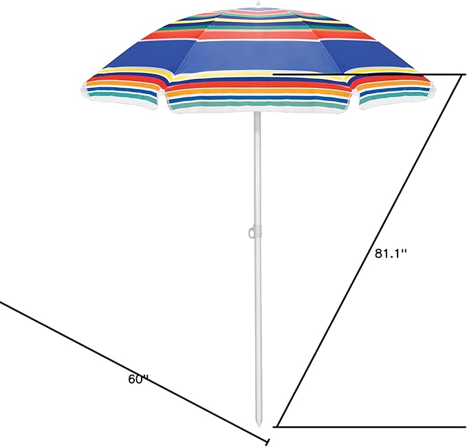ONIVA - a Picnic Time brand 5 Ft. Portable Beach Umbrella, Lightweight Sun Shade Umbrella with Adjustable Tilt and UV Sun Protection