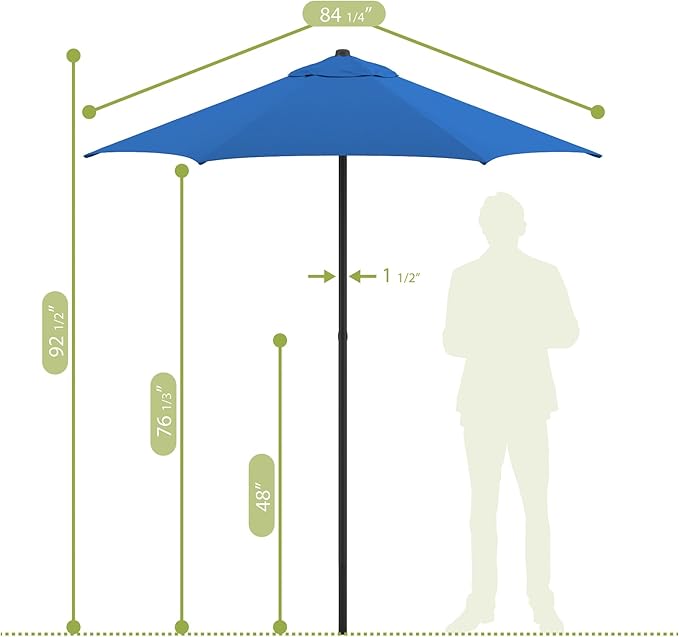 Sunline 7.5 ft Patio Umbrella with Crank & Push Button Tilt, Outdoor Market Umbrella with UV Protection & Wind Vent, Metal Frame for Deck, Pool & Table, Pacific Blue