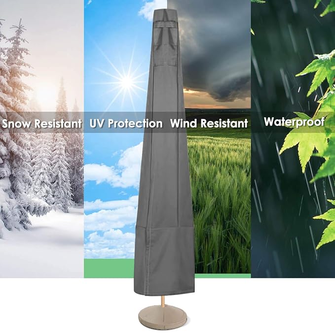 Vailge Patio Umbrella Cover,100% Waterproof Outdoor Market Parasol Umbrella Covers with Zipper and Air Vent,UV Resistant Patio Furniture Covers,73" H x 23" D,Grey