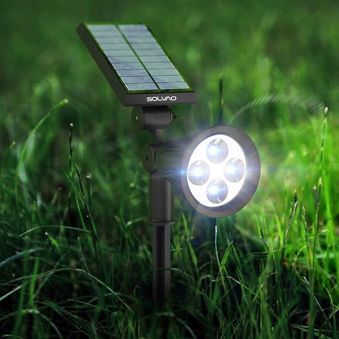 SOLVAO Solar Spot Light | Ultra Bright, All-Weather-Resistant, Waterproof | Auto On/Off Sensor, Adjustable 270° | Rechargeable LED for Outdoor, Driveway, Garden, Landscape, Wall, Fence, Yard | 2 Pck
