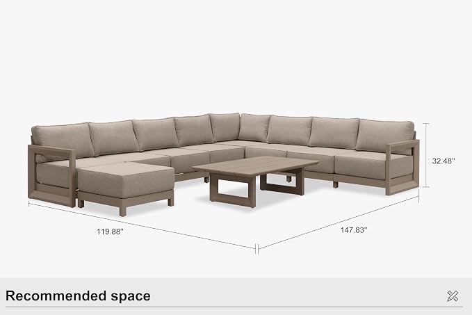 PURPLE LEAF Patio Furniture Set U-Shaped Outdoor Couch with 9.6" Thick Cushion and Soft Pillows 10 Piece Outdoor Sectional Sofas Modern Outdoor Conversation Sets for Yard Porch Deck Pool, Khaki