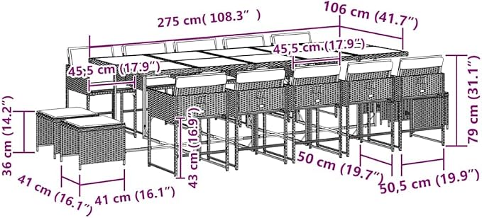 15-Piece Garden Dining Set, Outdoor Patio Furniture with Acacia Wood Table and Synthetic Rattan Seating, Foldable and Stackable Design for Backyard BBQ