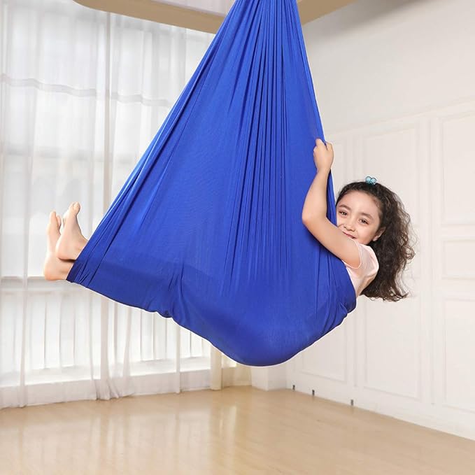 Yoga Swing for Kids Hammock Children Hangin Indoor Outdoor Autism Aspergers,ADHD Kids Hangin Therapy Swing 110inch x 39inch (Hardware Included) Sapphire