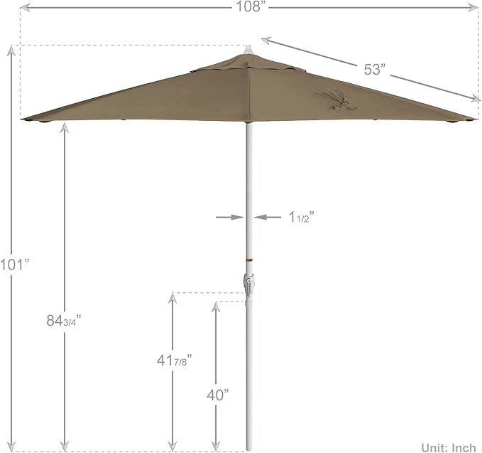 California Umbrella 12-Year Protection 9' Rd Aluminum Patio Umbrella, Crank Lift, Auto Tilt, White Finish, Sunbrella Taupe