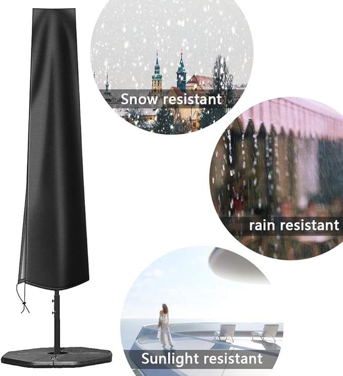 OKPOW Umbrella Cover 420D Oxford Fabric Patio Umbrella Covers Waterproof with Zip, for 9ft to 12ft Garden Outdoor Umbrella (Black)