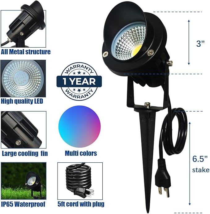 Color LED Outdoor Landscape Spotlight Remote 10W RGB Waterproof Spot Light for Yard Tree Garden Halloween Christmas Lighting, 120V