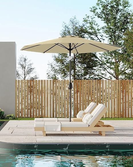 IDEALHOUSE 9Ft Outdoor Patio Umbrella, 8 Sturdy Ribs Table Umbrella With Crank Lift & Push Button Tilt, Market Umbrella UV Protection Waterproof for Garden, Deck, Backyard, Pool