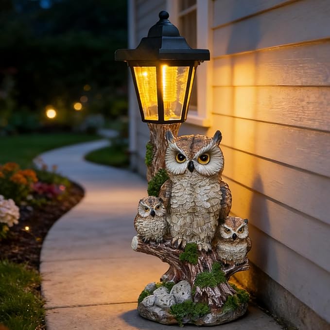 Solar Garden Owl Statue Lights,Large Owl Figure with Solar Lights Lantern,for Outdoor Landscapes, Courtyards, Paths,Outside Patio Lawn Sculpture Decorated,Gifts for Women, Owl Lover