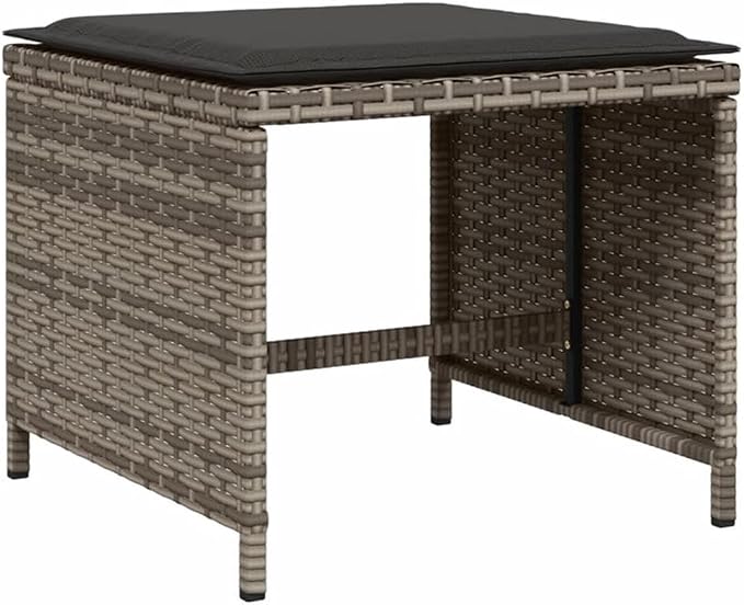 Afuera Living 11-Piece Poly Rattan Patio Dining Set, Gray Powder-Coated Finish, Cushioned Seats, Foldable Chairs and Stools, UV-Resistant Outdoor Garden Furniture for Terrace or Balcony, 10-Seater