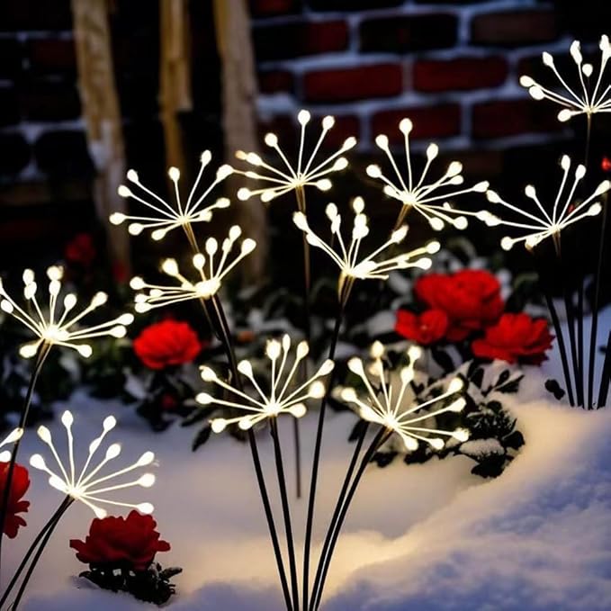 Solar Garden Lights Outdoor Waterproof,2 Pcs Solar Fireworks Garden Lights,8 Lighting Modes, and This is an Outdoor Decorative Ambient Light with 60 LEDs.