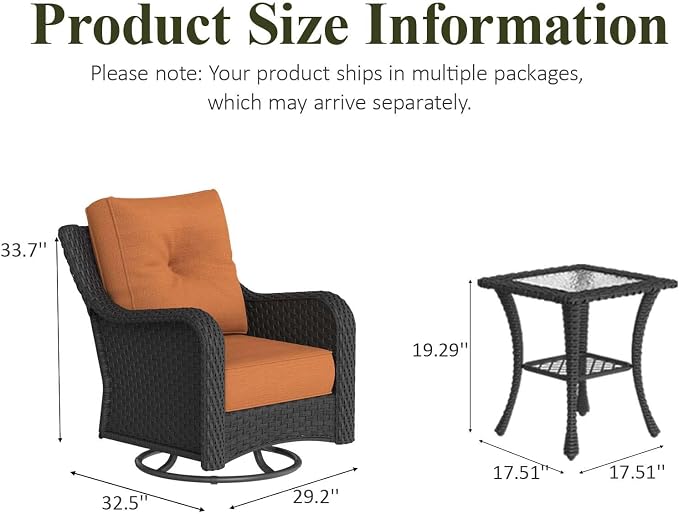 LayinSun 6 Piece Wicker Outdoor Furniture Set with 6-inch Comfy Cushions, High Back Patio Furniture Set with Swivel Rocking Chairs and Side Table