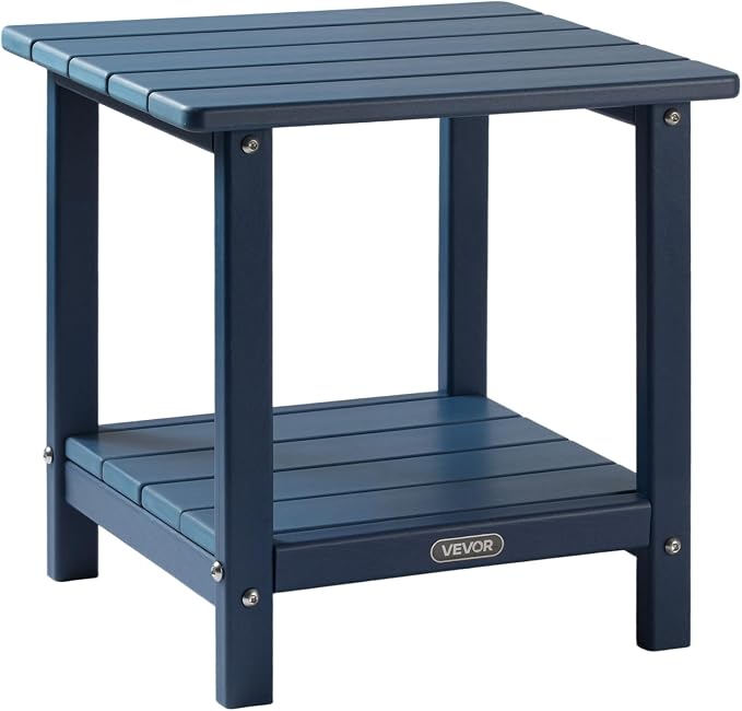 VEVOR Outdoor Side Table, 17.72W x 14.96D x 17.32H Inch, Double Layer HDPE Outside End Table for Easy Maintenance, Withstand Harsh Weather, Fit for Patio, Pool, Beach, Porch, Indoor, Backyard, Blue