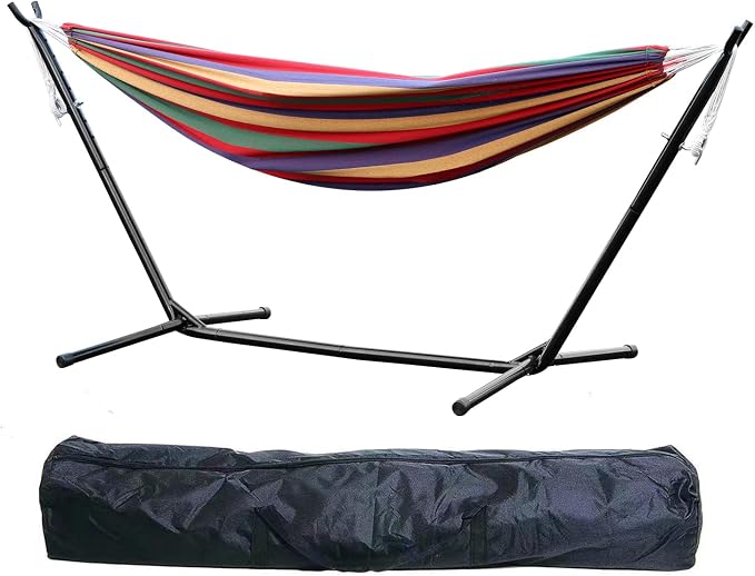 hatleues Hammock with Stand for Outside- 2 Person Portable Hammock with Space Saving Carrying Case,Easy Assembly,440lbs Weight Capacity, for Camping Garden Backyard Patio (Red)