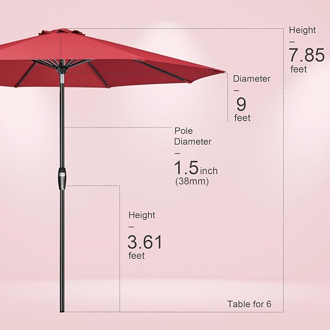 Tempera Patio Market Outdoor Table Umbrella with Auto Tilt and Crank, Large Sun Umbrella with Sturdy Pole & Fade Resistant Canopy, Easy to Set