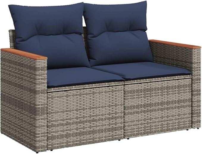 vidaXL Patio Sofa Set with Cushions 4 Piece, Outdoor Conversation Set, Patio Sectional Sofa for Balcony Garden, Modern Style, Gray Poly Rattan