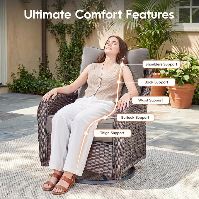 Luxury 22*24*6in Outdoor Patio Cushions, 5 Pieces Grey Outdoor Cushion | 6'' Thick Outdoor Cushions, Water-Resistant, Reversible, Removable Cover, for Patio Chairs Sofa Couch Loveseat