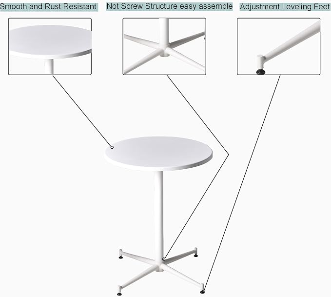 LOKKHAN Premium Steel Patio Backyard Dining Table, Indoor-Outdoor Garden Cafe Bar Table, Heavy Duty Round Metal Side Table, White, Waterproof, (27.56" Diax29.5 H)