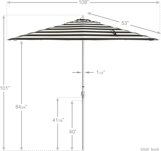 California Umbrella 12-Year Protection 9' Rd Aluminum Patio Umbrella, Crank Lift, Auto Tilt, White Finish, Sunbrella Cabana Classic