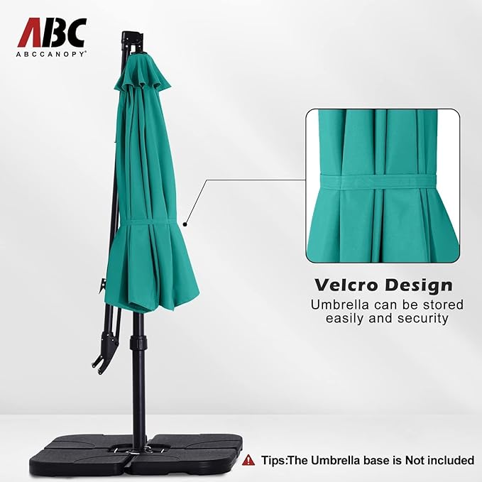 ABCCANOPY 10FT Cantilever Patio Umbrella with Base Stand, UV Protection Offset Hanging Outdoor Umbrella, 360° Rotation & Tilt Adjustment,Suitable for Pool, Deck, Garden, Backyard(Turquoise)
