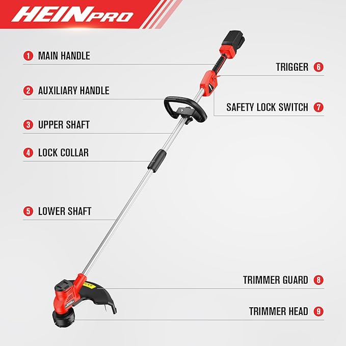 HEINPRO Cordless Weed Wacker Compatible with Milwaukee M18 Battery, 16" Brushless Weed Eater, Grass Trimmer for Lawn Care, Bump Feed, String Trimmer W/ 4 Bulk Trimmer Line Coils(Tool Only)