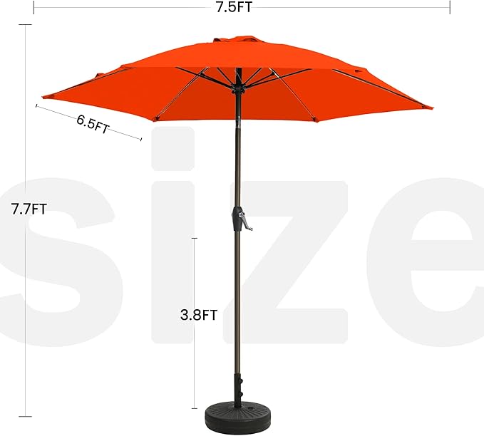7.5FT Large Outdoor Patio Umbrella with Crank & Tilt - Durable Market Umbrella for Outdoor Patio with 6 Fiberglass Ribs for Poolside,Deck,Yard,Garden