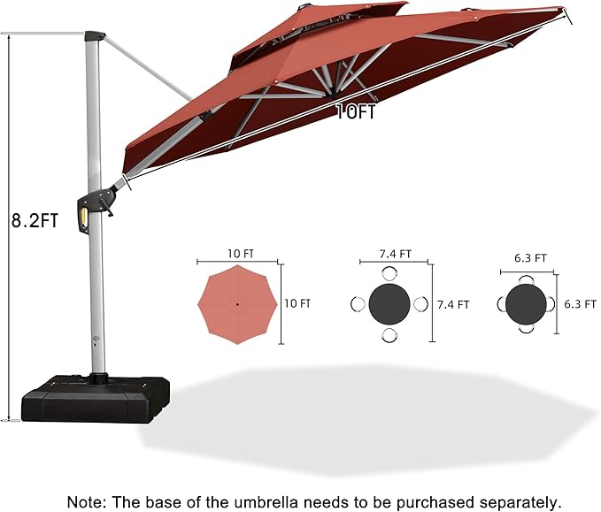 PURPLE LEAF 10 Feet Patio Umbrella Outdoor Round Umbrella Large Cantilever Umbrella Windproof Offset Heavy Duty Sun for Garden Deck Pool Patio, Brick Red