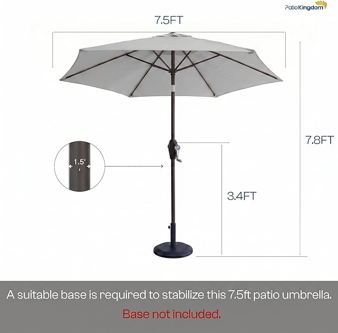 7.5ft Patio Umbrella, Outdoor Table Market Umbrella with Smooth Crank Lift, 6 Windproof Fiberglass Ribs, UPF50+ UV Protection for Deck, Pool, Garden and Backyard