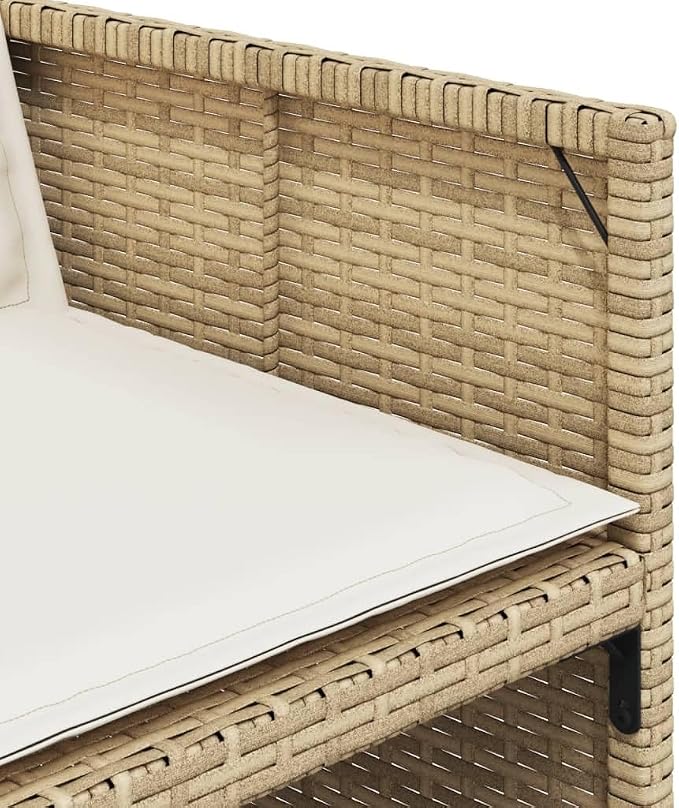 13 Piece Outdoor Dining Set with Cushions Beige Poly Rattan Patio Furniture for 8 Includes Folding Chairs, Acacia Wood Table and Stools, Space-Saving Set for Garden Backyard BBQ