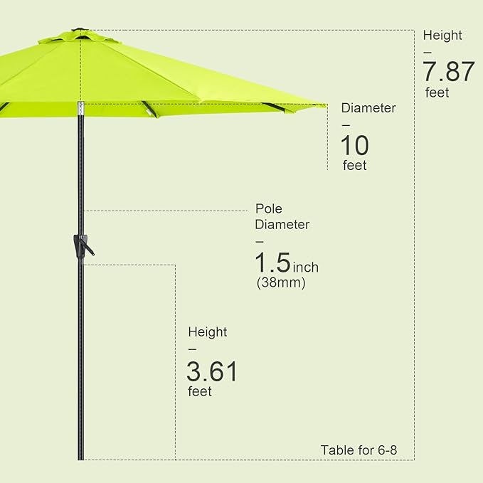 Tempera Patio Market Outdoor Table Umbrella with Push Button Tilt and Crank, Large Sun Umbrella with Sturdy Pole & Fade Resistant Canopy, Easy to Set