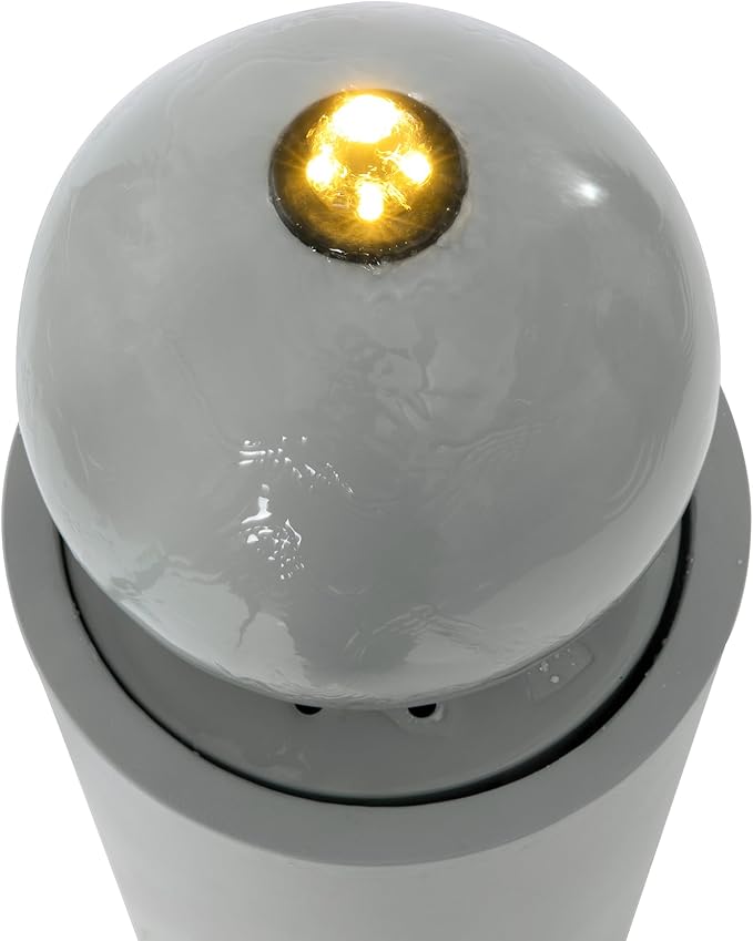 Merax 34.25" H Light Gray Metal Cutout Outdoor Water Fountain with LED Lights, Modern Freestanding Sphere-Top Water Feature for Patio Garden Backyard Decor