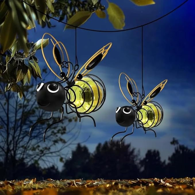 Solar Bees Lights Outdoor, Hanging Bee Solar Garden Light,2025 New Solars Bees Simulation Lights, Waterproof Bumble Bees Solars Light for Party Festivals Garden Decor Birthday Gifts (3pcs)