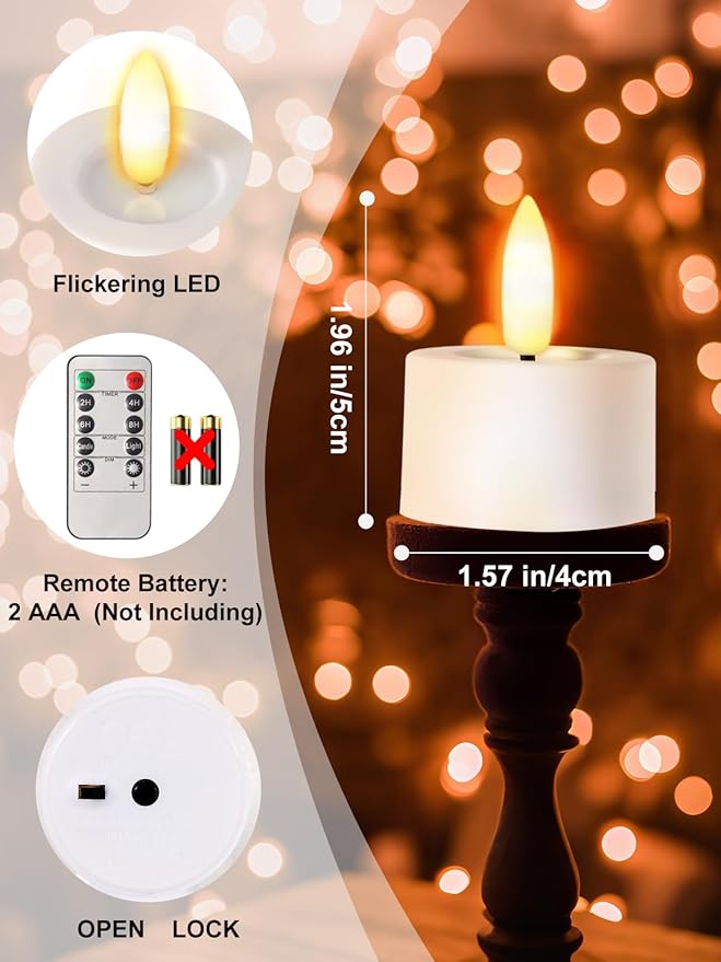 Rechargeable Flameless Tea Lights Candles with Timer Romote, 1.5"x 2" Small Votive Candle with USB Charging Base, Electric LED Candles for Wedding Centerpiece Table Decor (8 Pack)