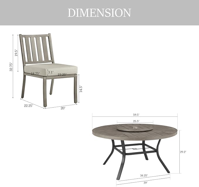 PEAK HOME FURNISHINGS Outdoor Aluminum Dining Set, 60" Round Dining Table with 4 Dining Chairs