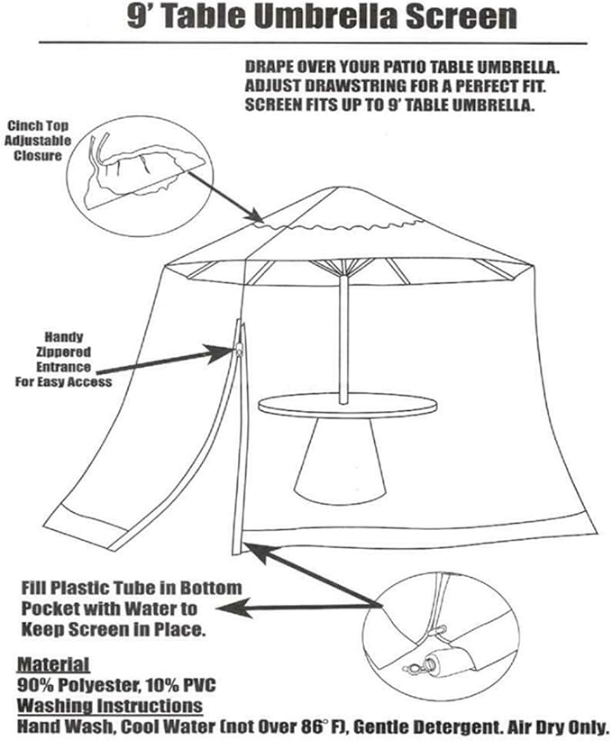 10ft Patio Mosquito Netting Patio Umbrella Cover Mosquito Netting Screen,Windproof Mosquito with Zipper Portable Foldable Umbrella Mosquito Net(10'10'7.6') (Black)
