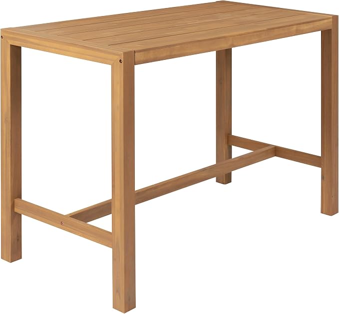 5-Piece Rustic Patio Bar Set, Acacia Wood Bar Table & Chairs with Slatted Tabletop for Backyard, Balcony, Poolside (Light Teak11)