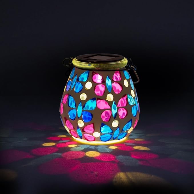 Stargarden Mosaic Solar Lanterns, Glass Hanging Lantern Waterproof Outdoor Hanging Solar Lights Butterfly Decorative Lantern for Garden ,Patio,Yard Decor