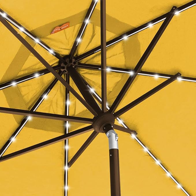 EliteShade USA 10-Year-Non-Fading 9ft 3-Tier Market Patio Umbrella, Commercial Table Umbrella with 80 Solar LED Lights, Crank Open, Windproof & UPF 50+ UV Protection for Garden, Deck, Pool, Backyard, Sunflower Yellow