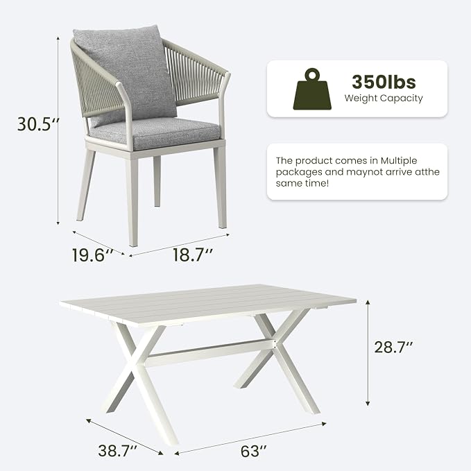 LayinSun 14 Piece Outdoor Dining Table Set, Aluminum Modern Rectangular Dining Table and All-Weather Wicker Chairs Set for Patio Deck Indoor Decor Kitchen