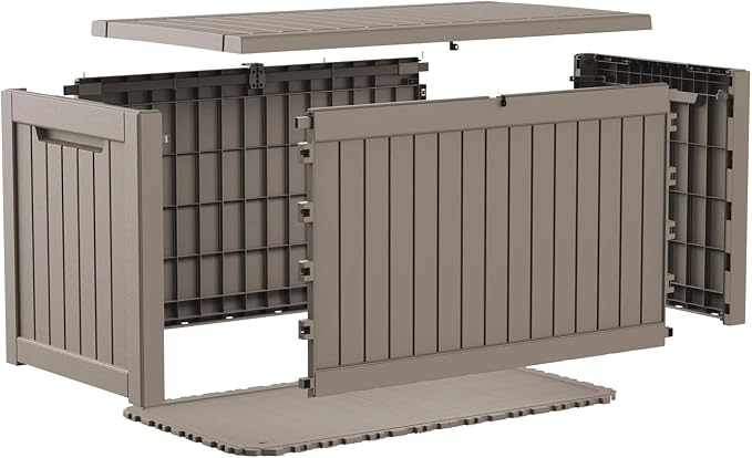 Pepe Tee Waterproof Resin Deck Box, Outdoor Storage Bin for Patio Furniture Cushions, All-Weather Garden Organizer & Seating Bench, Coffee