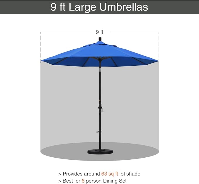 California Umbrella 9' Round Aluminum Market Umbrella, Crank Lift, Collar Tilt, Bronze Pole, Royal Blue Olefin