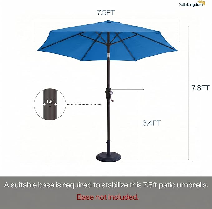 7.5ft Patio Umbrella, Outdoor Table Market Umbrella with Smooth Crank Lift, 6 Windproof Fiberglass Ribs, UPF50+ UV Protection for Deck, Pool, Garden and Backyard