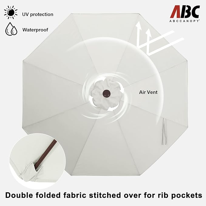 ABCCANOPY 9FT Outdoor Patio Umbrella, 8 Ribs Table Umbrella w/Crank for Easy Set Up, Suitable for Garden, Lawn, Deck & Backyard (Light Beige)