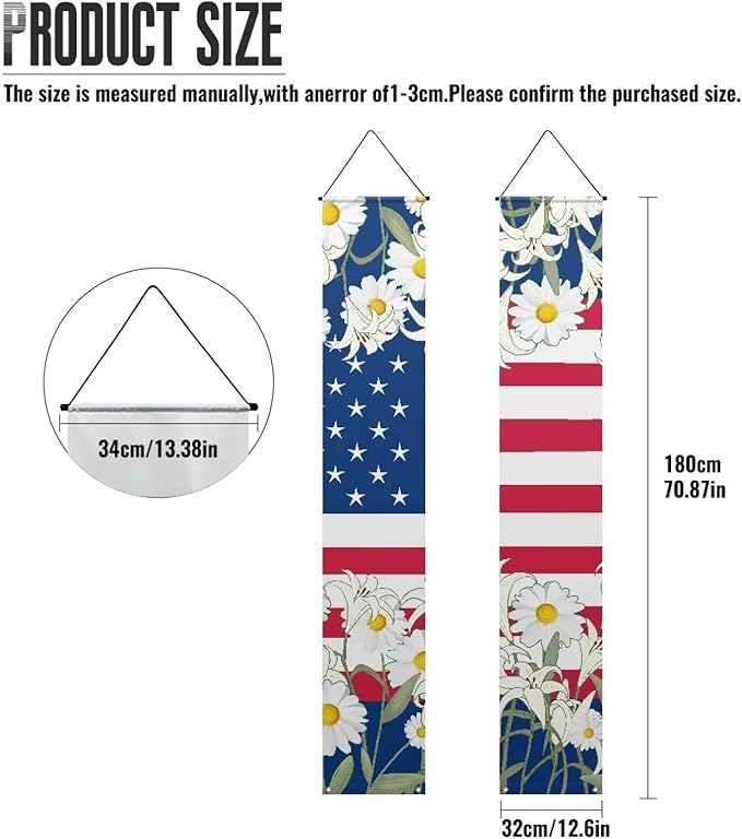 Daisy Porch Sign Hanging USA Flag Outdoor Welcome Signs for Porch Decorations Door Banners for Front Door 2 Packs Outdoor Decor Banner Flag for Porch Home Yard Garden Party Decor