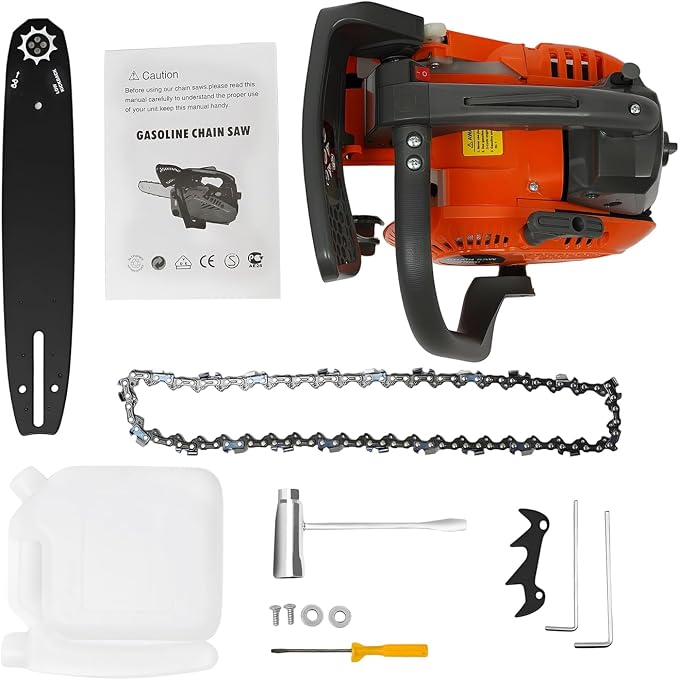 12 Inch Gas Chainsaw, 25.4CC 2-Stroke Top Handle Gas Powered Chainsaw, Petrol Handheld Gasoline Chainsaws for Cutting Forest Trees Wood, Garden, Farm Cutting