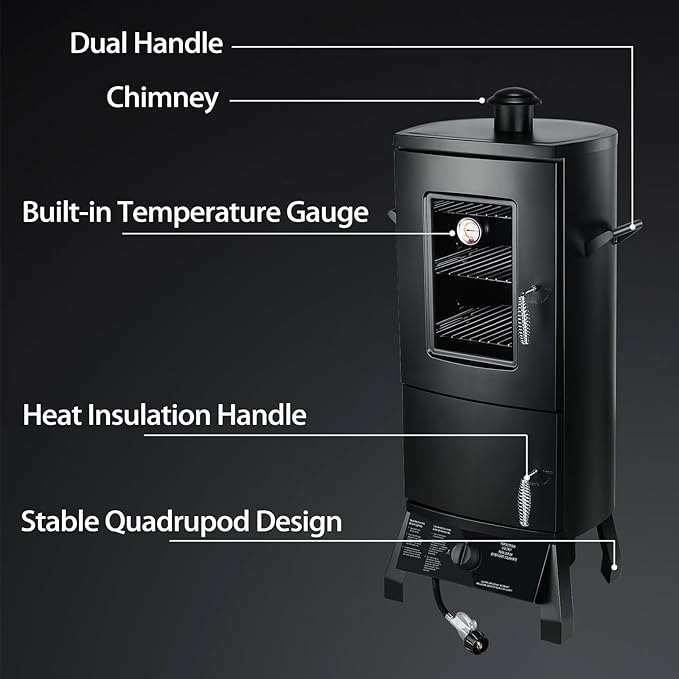 Propane Smoker, Vertical Smoker with Three Removable Shelves,Outdoor Grills & Smokers with Thermometer and Cover for Outdoor BBQ,