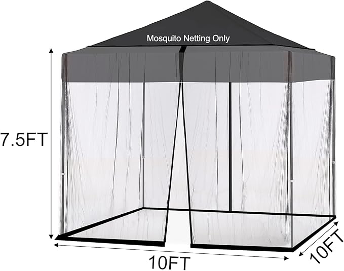 Umbrella Mosquito Netting, Square 10x10, for 10-13ft Patio Cantilever Umbrella, with Adjustable Rope and Double Zipper Door (Black)