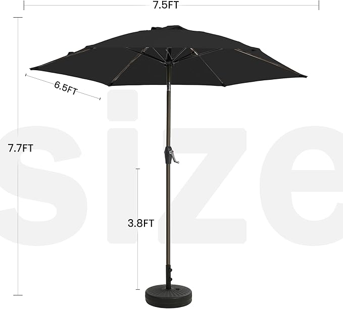 7.5FT Large Outdoor Patio Umbrella with Crank & Tilt - Durable Market Umbrella for Outdoor Patio with 6 Fiberglass Ribs for Poolside,Deck,Yard,Garden