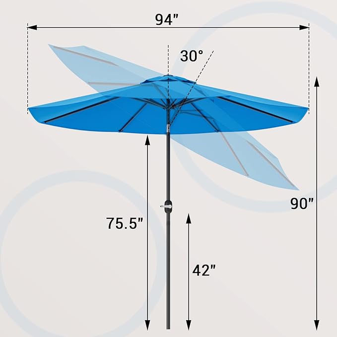 Greesum Patio Umbrella, Outdoor Table Umbrella with Push Button Tilt, Crank and 8 Sturdy Ribs