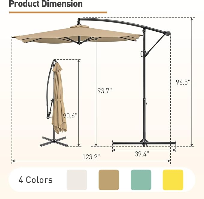 COSIEST 9 x 11.5FT Offset Patio Umbrella, Cantilever Hanging Outdoor Umbrella w/360-degree Rotation, Handy Crank, UV & Waterproof Canopy, 6 Ribs for Market, Backyard, Poolside, Garden