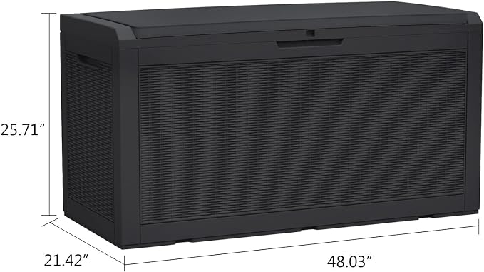 Modern-Depo 100 Gallon Deck Box Waterproof Outdoor Storage Bench | Polypropylene(PP) Pool Towel Storage Bin Porch Delivery Box with Seat Cushion, Black